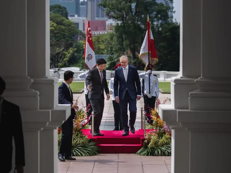 Lawrence Wong, as Singapore's acting PM, hosted Australia's Anthony Albanese in June this year (AlboMP/X)